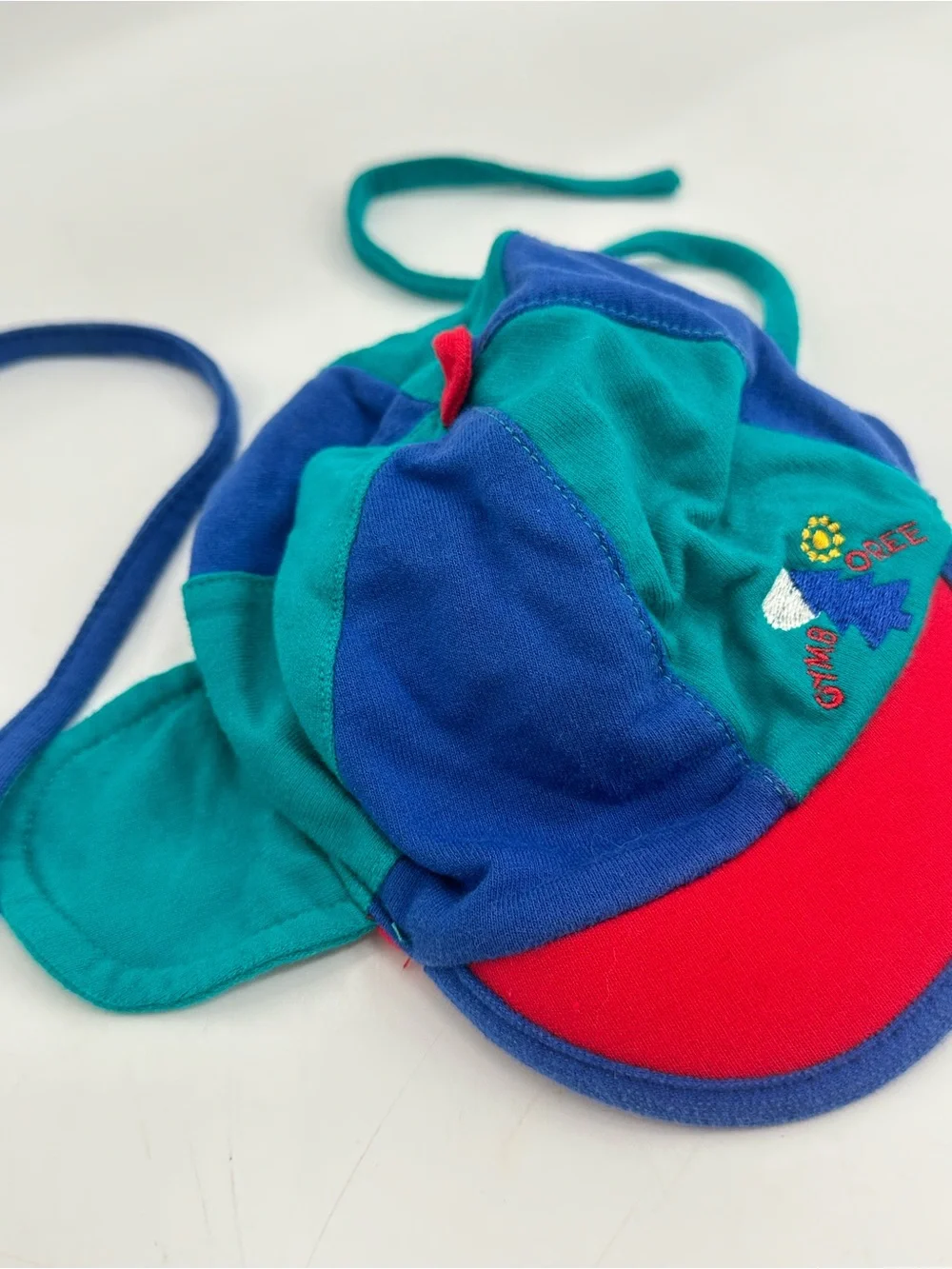 Vintage Gymboree Colorblock Ear Flap Hat Baby Toddler Blue Green Red 90s